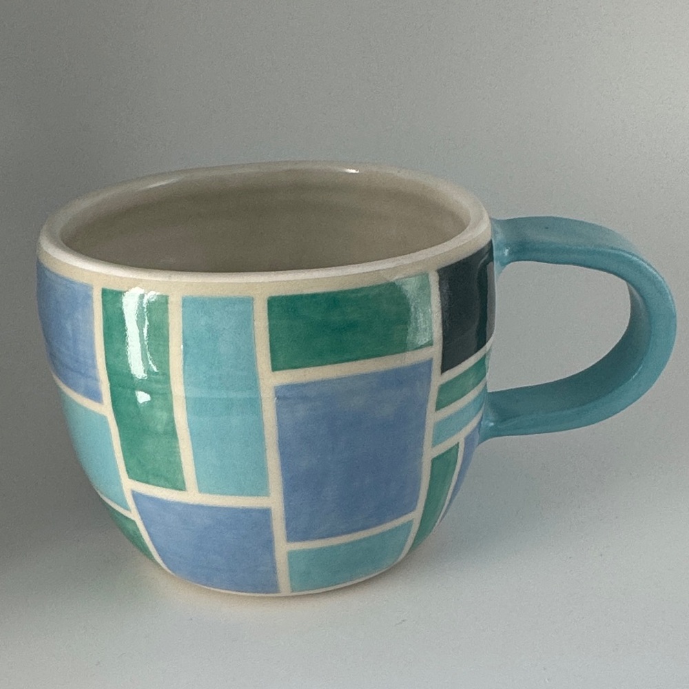 Blue and Green Mosaic Ceramic Mug Handmade hand crafted new